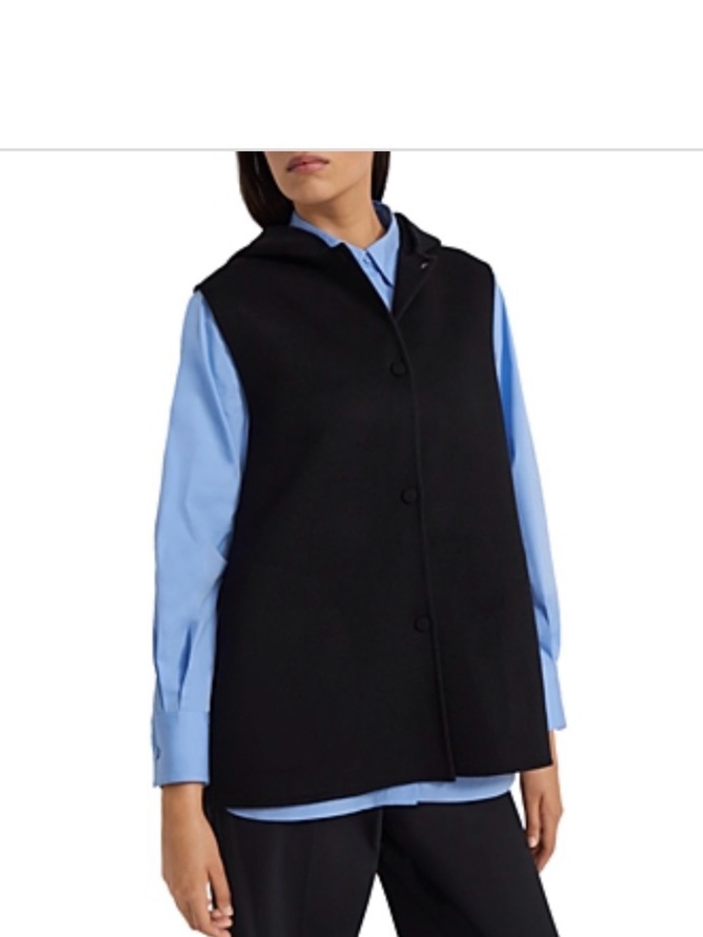 Theory Black Hooded Sleeveless Vest Wool Cashmere